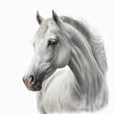 Fototapeta  - Realistic white head horse on a white background, generative AI