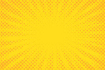 Wall Mural - Yellow comics background. Abstract lines backdrop. Bright sunrays. Design frames for title book. Texture explosive polka. Beam action. Pattern motion flash. Rectangle fast boom. Vector illustration