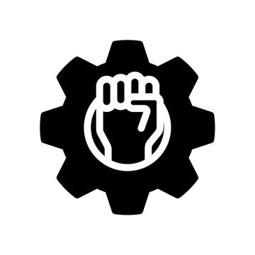 icon labor day with concept labor rights, hand and gear. editable file, vector illustration.