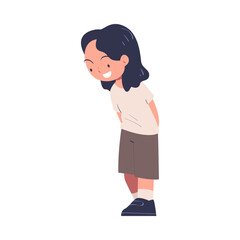 Sticker - Little Smiling Girl Standing Being at Kindergarden Vector Illustration