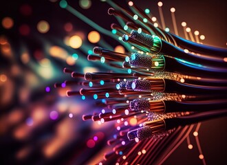 Fiber optic cables. Concept for internet, network and technology. Generative AI.