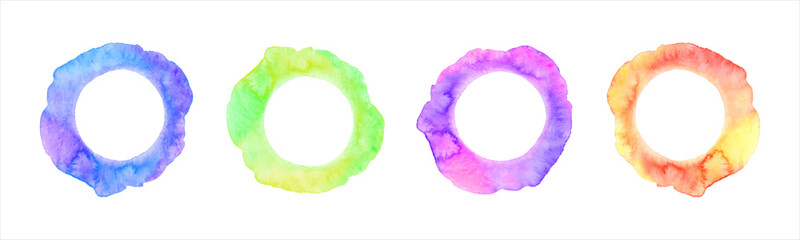 Aufkleber - Watercolor stains vector round frames set, collection. Circle, ring shape, uneven artistic deckled edge. Hand drawn bright watercolour abstract text, border templates, brush drawn backgrounds. 