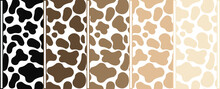 Set Of Beautiful Animal Prints Isolated On White. Vector Illustration Of Spotted Patterns: Black, Brown, Beige In Cartoon Style. Texture Spots On The Skin Of Various Animals.
