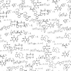 mathematical, physical, chemical formulas and expressions. scientific, educational background. Vector drawn by hand.