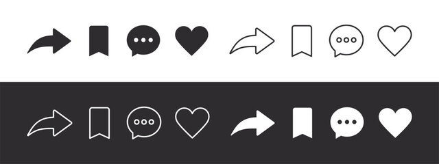 social network signs set. like, comment, share and save icons. social media functional icons. vector