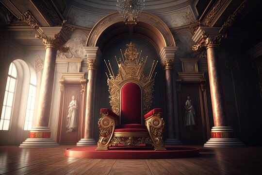 royal throne room in red and gold color - ai generative