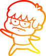 warm gradient line drawing annoyed cartoon boy