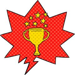 Wall Mural - cartoon sports trophy and speech bubble in comic book style