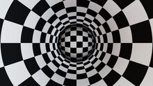 Black And White Checker Ball In Hyptnotic Tunnel Loop Animation