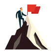 Success man standing on top of mountain with flag