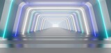 Fototapeta Przestrzenne - Futuristic interior background lamps glowing in gray tunnel 3d render