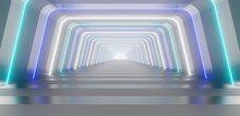 Futuristic Interior Background Lamps Glowing In Gray Tunnel 3d Render