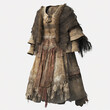 Dress of ancient prehistoric neanderthal woman from fur and animal skins isolated on white close-up