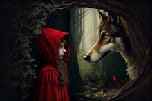 A Fairytale The Little Red Riding Hood, Fantasy, Epic, Tale, Vintage. Generative AI