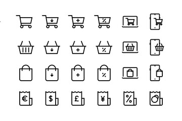 Shopping icon set with adjustable line weight