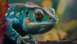 close-up of a colorful chameleon lizard. 