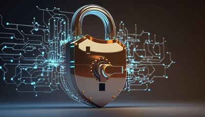 3d lock security database system illustration, cyber data and information privacy. future technology