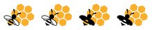 Set Of Bee And Honeycomb Icons. Bee Logo, Silhouettes Insects. Vector Illustration.