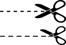 Scissors With Cut Lines Set. PNG Image