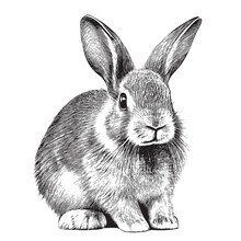 Sitting Cute Rabbit Isolated On White Background Hand Drawn Sketch Illustration