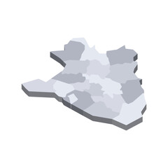  Burundi political map of administrative divisions - provinces. 3D isometric blank vector map in shades of grey.