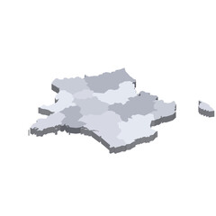 Sticker - France political map of administrative divisions - regions. 3D isometric blank vector map in shades of grey.