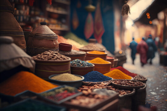 explore the riches of marrakech's colorful market: a feast for the senses, generative ai