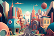 © PIRMYN - Cartoon city background, town. Made with Generative AI