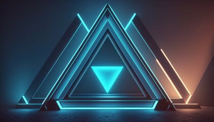 Sticker - A glowing high tech background with triangles and neon lines and lights. Generative AI. 