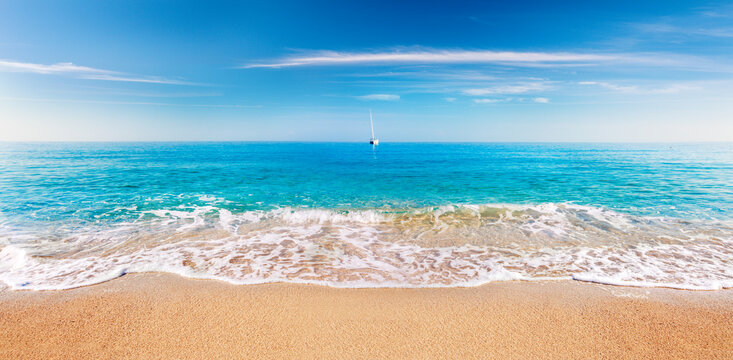 Fototapete - Panorama of sandy beach and tropical sea