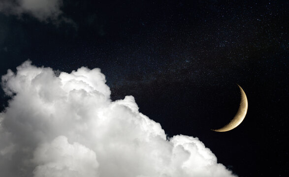 Fototapete - moon and stars on night sky