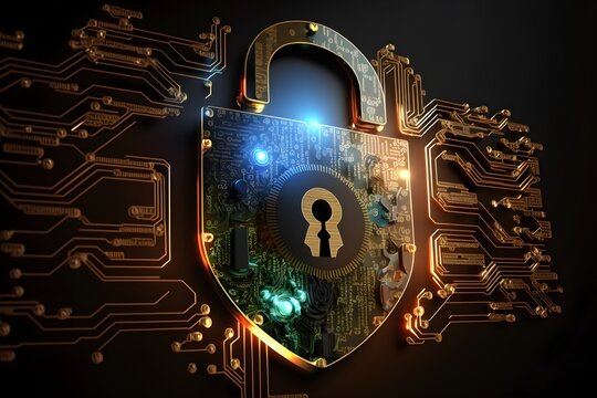 wallpaper illustration and background of cyber security data protection shield, with key lock securi