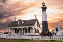 Sunset View Of The Historic Tybee Island Lighthouse From Tybee Island Georgia
