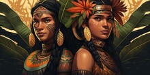 An Image Of Two Women From The Amazon Region Who Are Native To The Area, Generative AI