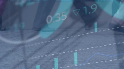 Poster - Animation of stock market data processing against low section of people walking on the street