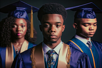 Wall Mural - African American graduates wearing cap and gown. Generative AI