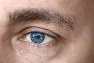 Wall Mural - Mature man with blue eyes, closeup