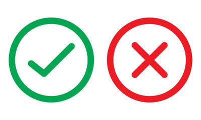 Aufkleber - Right or Wrong checkmark and x or confirm and deny line art color icon for apps and websites. correct, incorrect, positive, negative, yes or no icon.