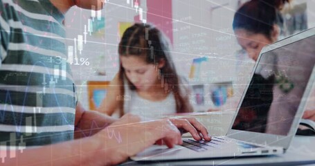 Aufkleber - animation of financial data processing over man using tablet