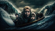 Scared Refugee Boat People, A Person Who Has Fled His Or Her Own Country And Cannot Return Due To Fear Of Persecution, Asylum Seeker, Internally Displaced Person, Generative AI