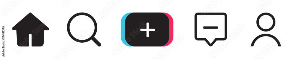 Menu button icon of social media. Home, discover, create, inbox, and ...