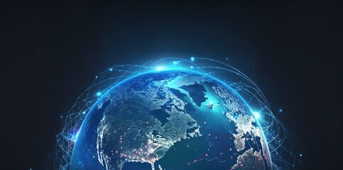 image of the planet earth in space experimental communications and internet communications, generati