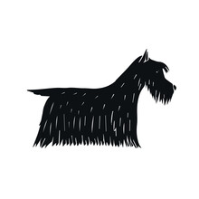 Vector Hand Drawn Doodle Sketch Black Scottish Terrier Dog Isolated On White Background