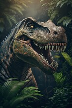 Dinosaur Tyrannosaurus Rex In The Jungle. Generative AI