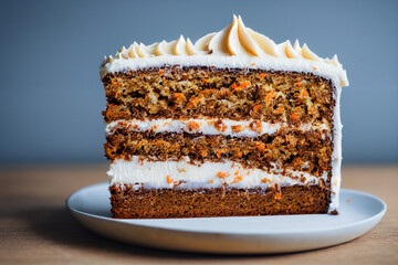 Wall Mural - delicious fresh carrot cake layered with cream cream, generative AI