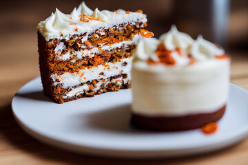 Wall Mural - delicious fresh carrot cake layered with cream cream, generative AI