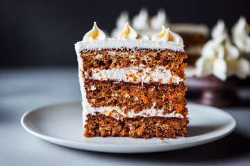 Wall Mural - delicious fresh carrot cake layered with cream cream, generative AI