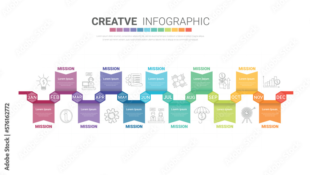 Infographic template for business. 12 Months modern Timeline Roadmap ...