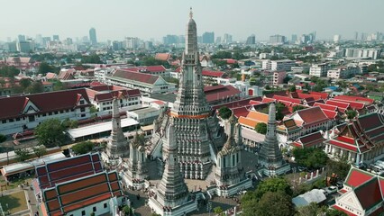 Fototapete - Aerial view white pagoda temple Wat Arun locally known as Wat Chaeng landmark temple on the west Bangkok Thailand