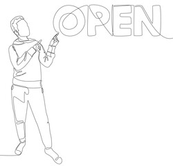 Poster - One continuous line of Open. Thin Line Illustration vector concept. Contour Drawing Creative ideas.